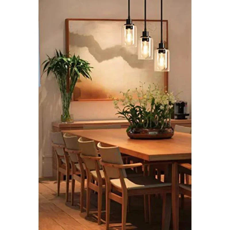 Linear Iron and Glass Chandelier