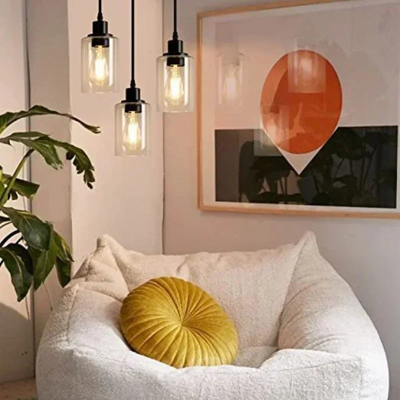 Linear Iron and Glass Chandelier