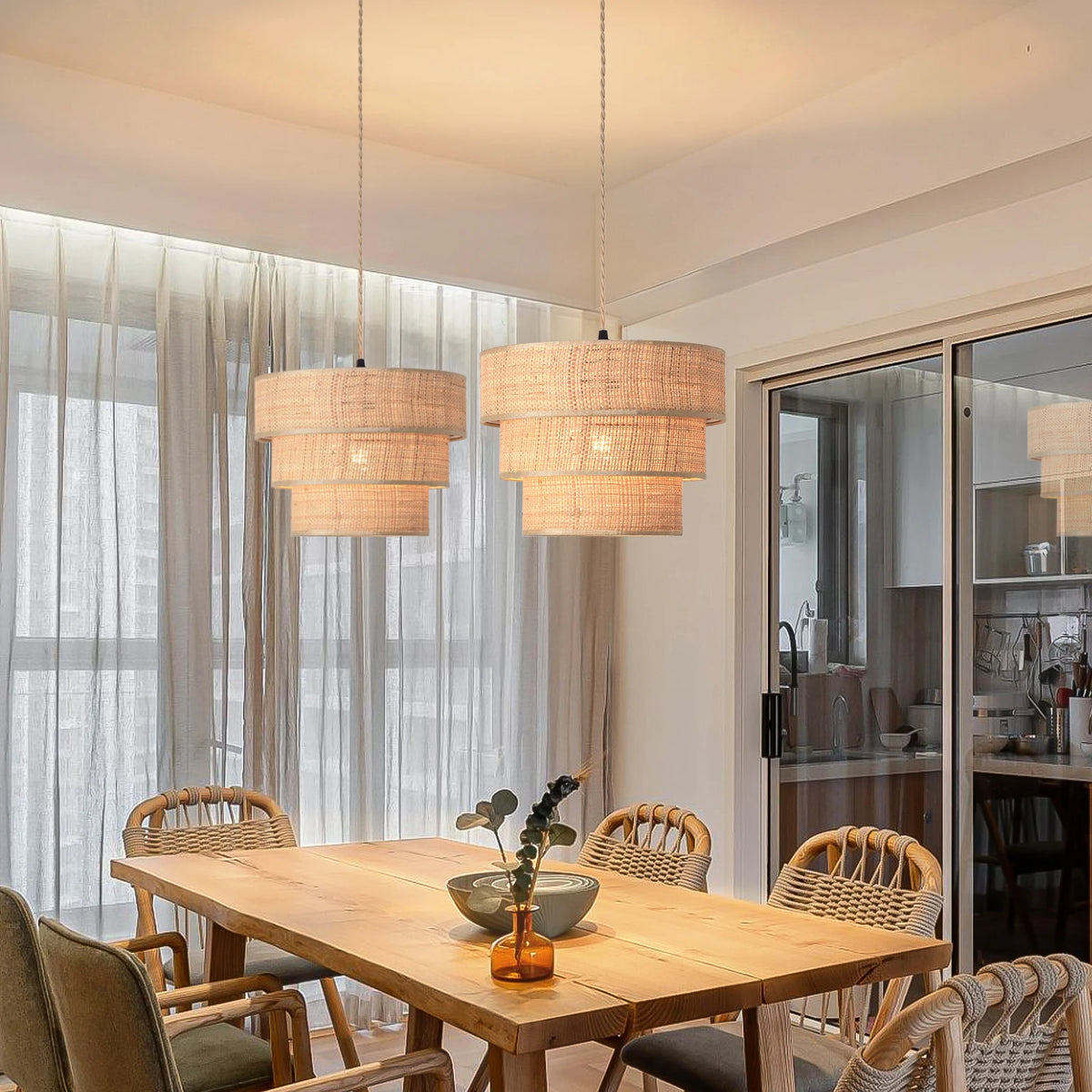 Artisanal 3-Tier Rattan Plug-In Chandelier