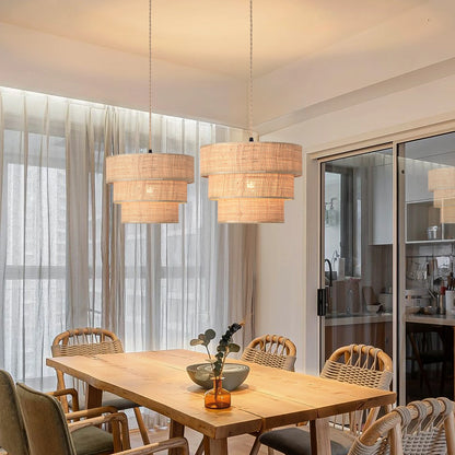 Artisanal 3-Tier Rattan Plug-In Chandelier