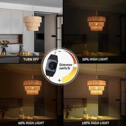 Artisanal 3-Tier Rattan Plug-In Chandelier