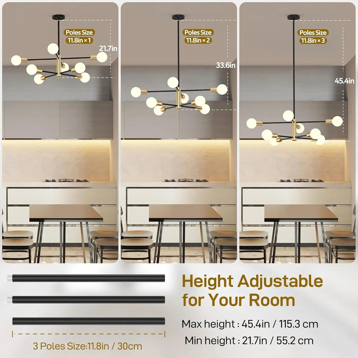 Adjustable Mid-Century Brass Sputnik Chandelier