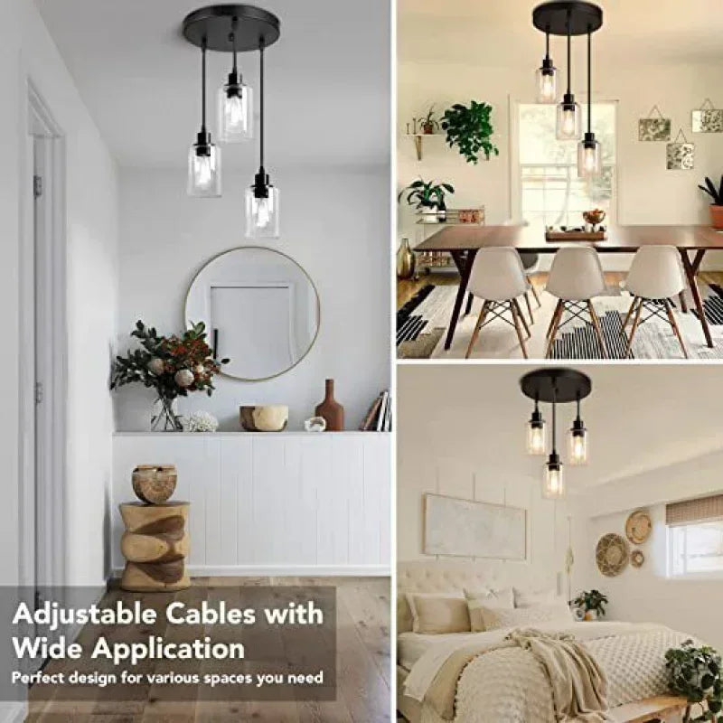 Linear Iron and Glass Chandelier